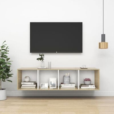 vidaXL Mueble TV pared madera contrachapada blanco roble 37x37x142,5cm