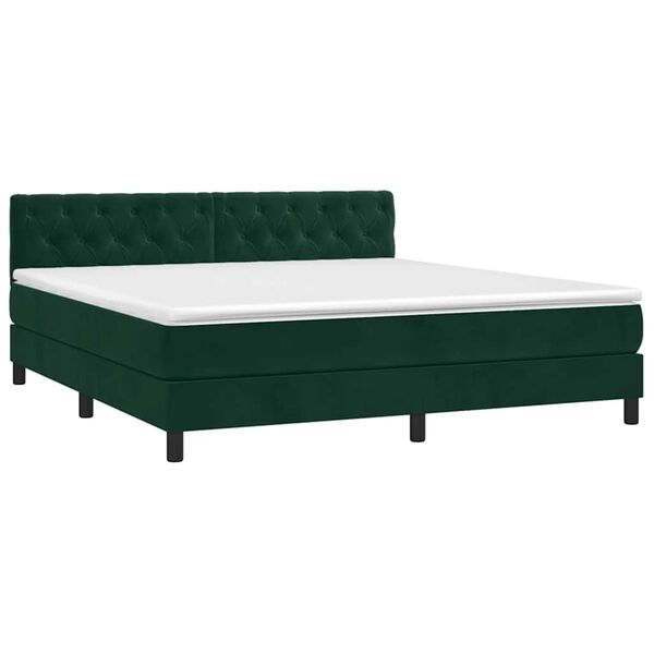 vidaXL Cama box spring con colch&oacute;n terciopelo verde oscuro 160x200 cm