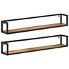 vidaXL Estantes de pared 2 uds madera maciza mango hierro 110x17x17 cm