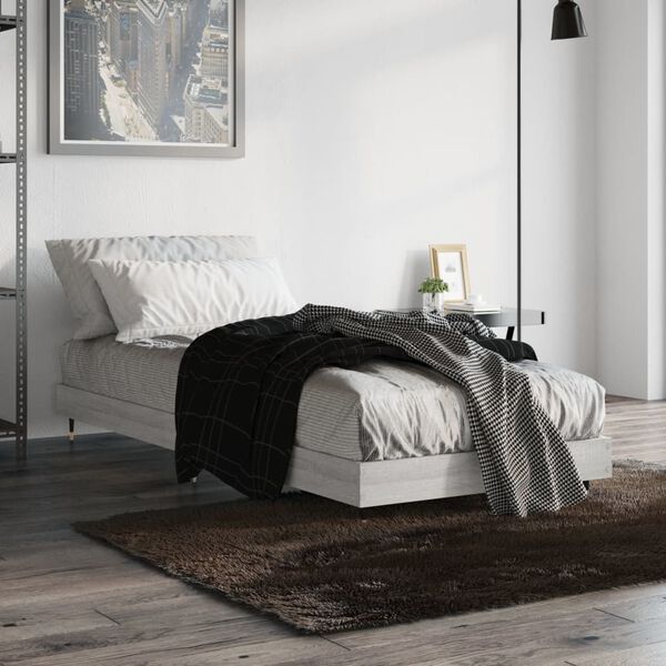 vidaXL Estructura de cama madera de ingenier&iacute;a gris Sonoma 75x190 cm
