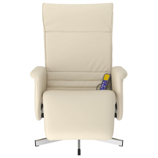 vidaXL Sill&oacute;n reclinable masaje con reposapi&eacute;s cuero sint&eacute;tico crema
