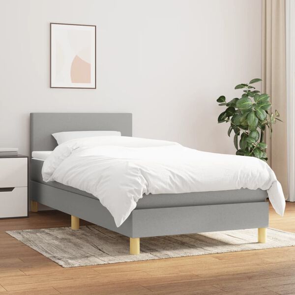 vidaXL Cama box spring con colch&oacute;n tela gris claro 90x190 cm