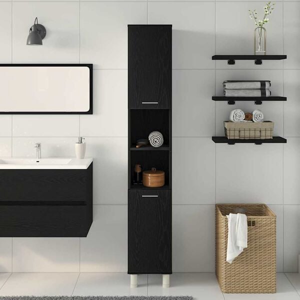 vidaXL Gabinete de Ba&ntilde;o con estante Roble Negro 30 x 30 x 179 cm