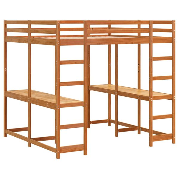 vidaXL Cama alta con escritorio y escalera madera marr&oacute;n 160x200 cm