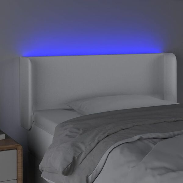 vidaXL Cabecero con LED cuero sint&eacute;tico blanco 103x16x78/88 cm