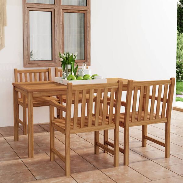vidaXL Conjunto de comedor de jardín de 5 piezas, 180 x 90 cm, madera maciza de teca
