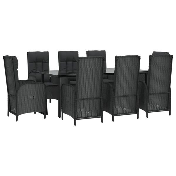 vidaXL Set de comedor de jardín 9 pzas y cojines ratán sintético negro