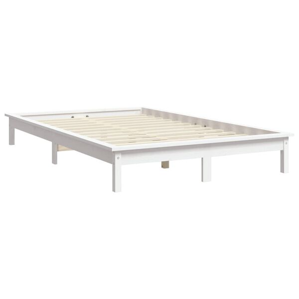 vidaXL Estructura de cama doble sin colch&oacute;n madera maciza blanco