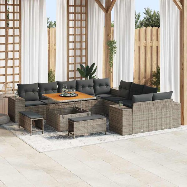 vidaXL Conjunto de sof&aacute; de jard&iacute;n 13 pcs Gris rat&aacute;n sint&eacute;tico