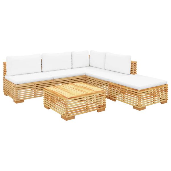 vidaXL Juego muebles de jard&iacute;n 6 piezas y cojines madera maciza teca