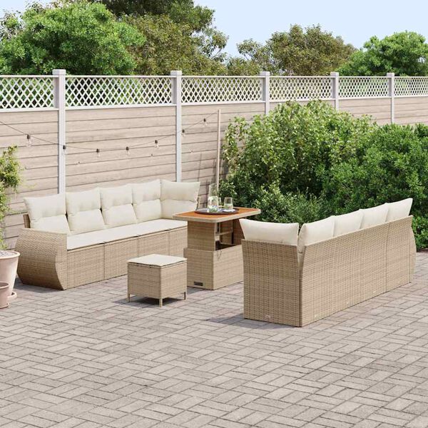 vidaXL Conjunto de sof&aacute; de jard&iacute;n 11 pcs Beige Polirat&aacute;n