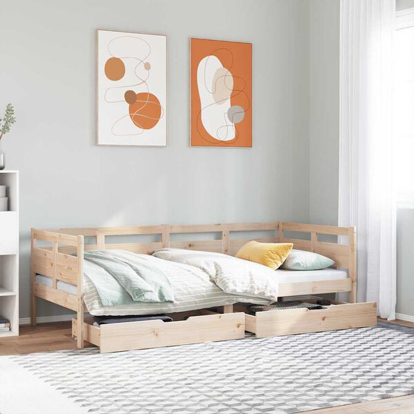 vidaXL Sofá cama con cajones madera maciza de pino 90x190 cm