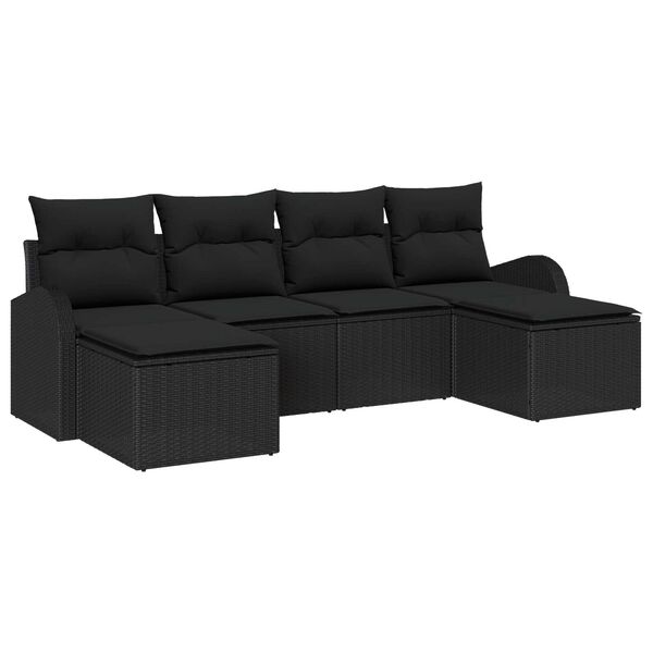 vidaXL Conjunto de sof&aacute; de jard&iacute;n 6 pcs Negro Rattan de Poli&eacute;ster
