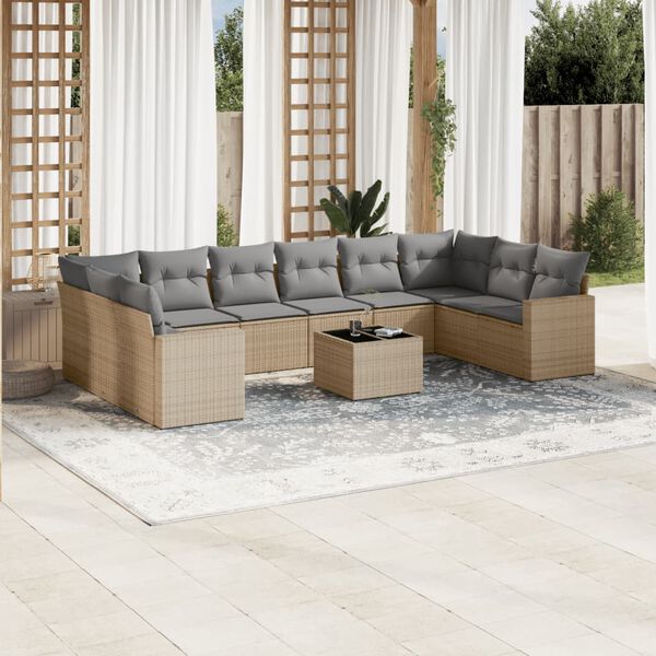 vidaXL Set de sofás de jardín 11pzas con cojines ratán sintético beige