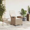 vidaXL Silla de jardín reclinable con mesa auxiliar ratán beige