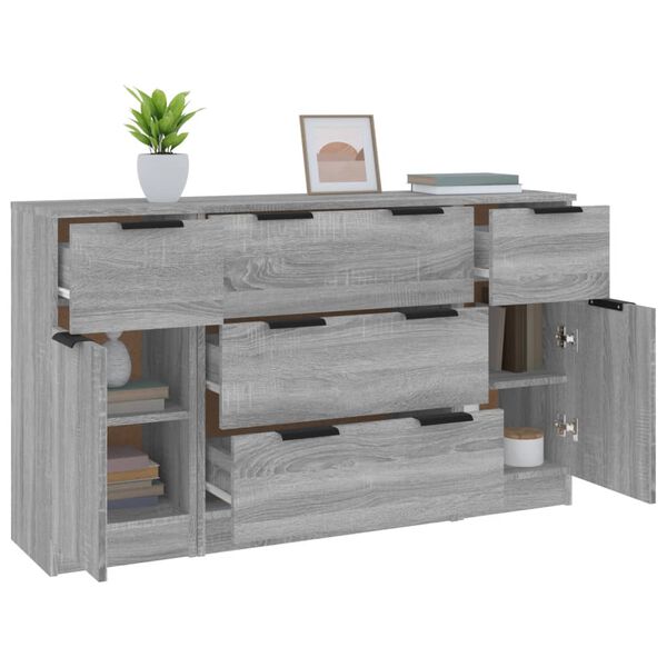 vidaXL Set de aparador 3 piezas madera contrachapada gris sonoma