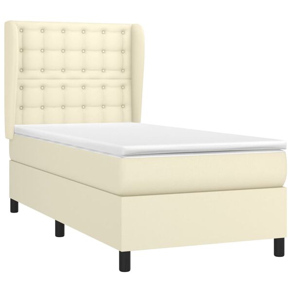 vidaXL Cama box spring con colch&oacute;n cuero sint&eacute;tico crema 90x190 cm