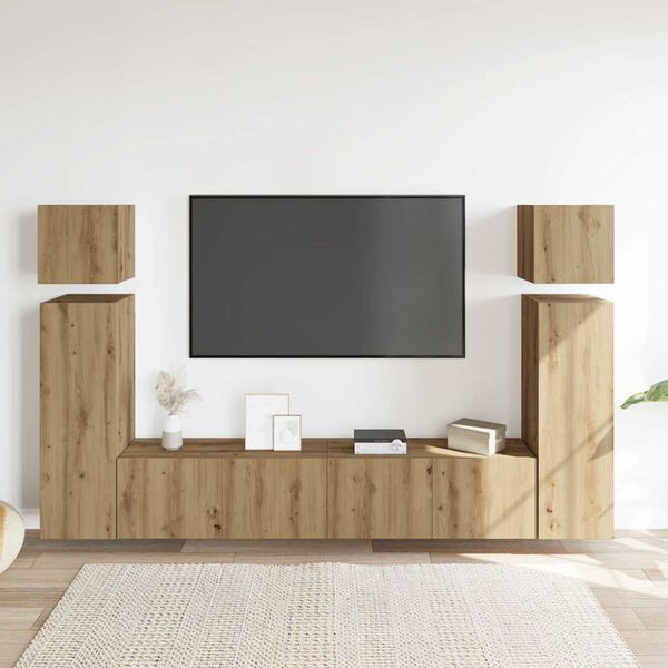 vidaXL Mueble para TV de pared madera contrachapada artesanal 8 piezas