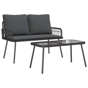 vidaXL Conjunto de Comedor de Jard&iacute;n 2 uds. Negro rat&aacute;n sint&eacute;tico