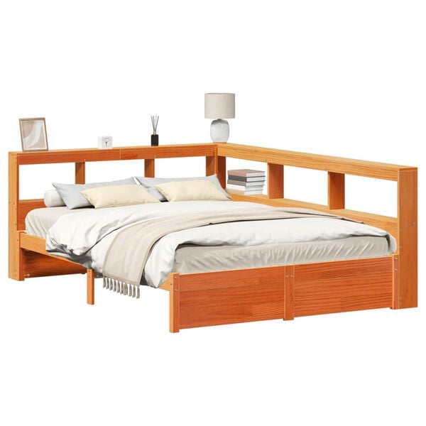 vidaXL Cama con Estanter&iacute;a con cabecera 2 pcs Marr&oacute;n cera 200 x 150 cm