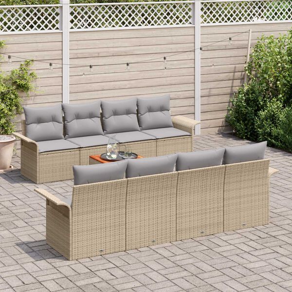 vidaXL Conjunto de sof&aacute;s de jard&iacute;n 9 pcs Beige rat&aacute;n sint&eacute;tico