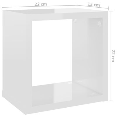 vidaXL Estantes cubo de pared 4 unidades blanco brillo 22x15x22 cm