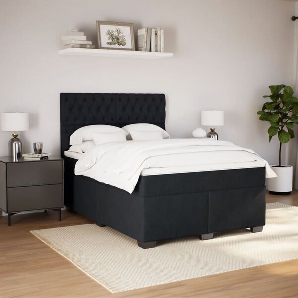 vidaXL Cama box spring con colch&oacute;n terciopelo negro 160x200 cm