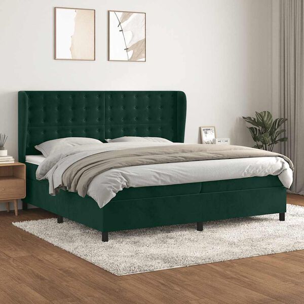 vidaXL Cama box spring con colch&oacute;n terciopelo verde oscuro 200x200 cm