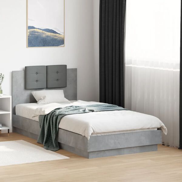 vidaXL Cama con cabecero madera de ingenier&iacute;a gris hormig&oacute;n 90x190 cm