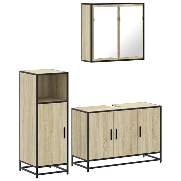 vidaXL Set de muebles de ba&ntilde;o 3 pzas madera contrachapada roble Sonoma