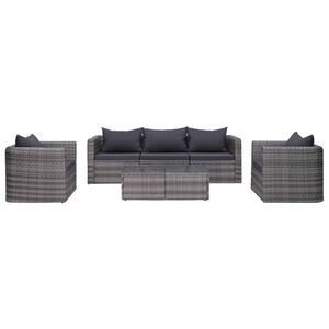 vidaXL Set de muebles de jard&iacute;n y cojines 6 pzas rat&aacute;n sint&eacute;tico gris