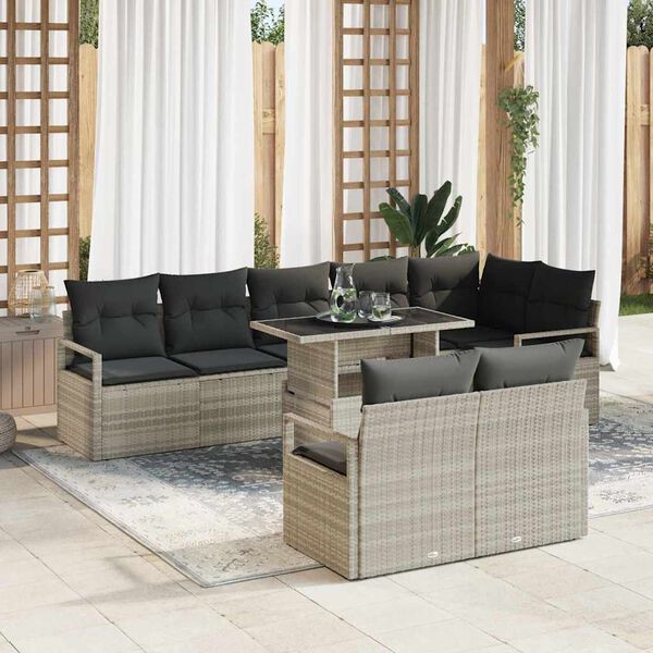 vidaXL Conjunto de sof&aacute; de jard&iacute;n 9 pcs Gris claro rat&aacute;n sint&eacute;tico