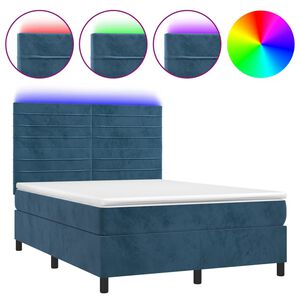 vidaXL Cama box spring colch&oacute;n y LED terciopelo azul oscuro 140x200 cm