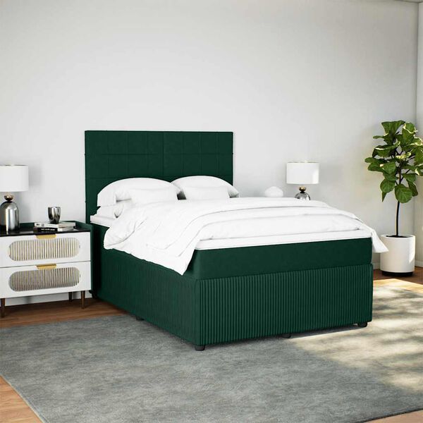 vidaXL Cama box spring con colch&oacute;n terciopelo verde oscuro 140x200 cm