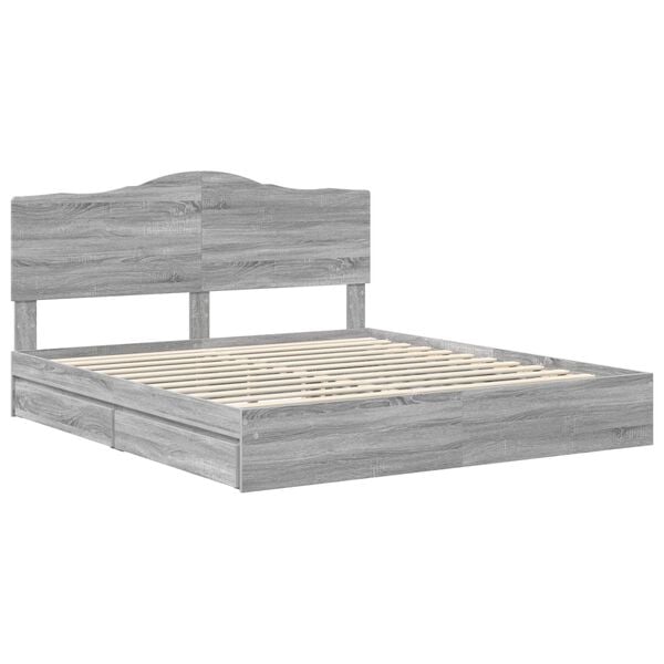 vidaXL Cama con almacenamiento con cabecera Gris Sonoma 200 x 200 cm