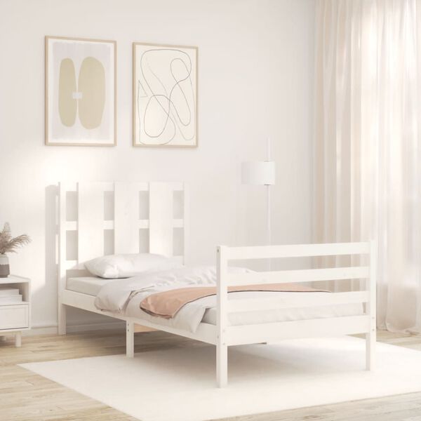 vidaXL Estructura de cama con cabecero madera maciza blanco 100x200 cm
