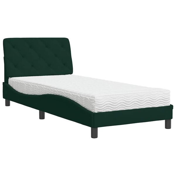 vidaXL Cama con colch&oacute;n terciopelo verde oscuro 80x200 cm