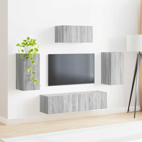 vidaXL Conjunto de mueble de TV 5 pcs Gris Sonoma Madera de ingenier&iacute;a