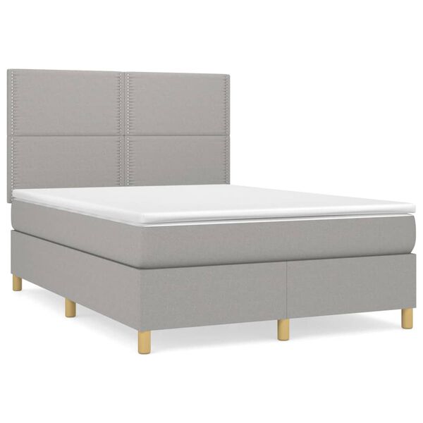 vidaXL Cama box spring con colch&oacute;n tela gris claro 140x190 cm