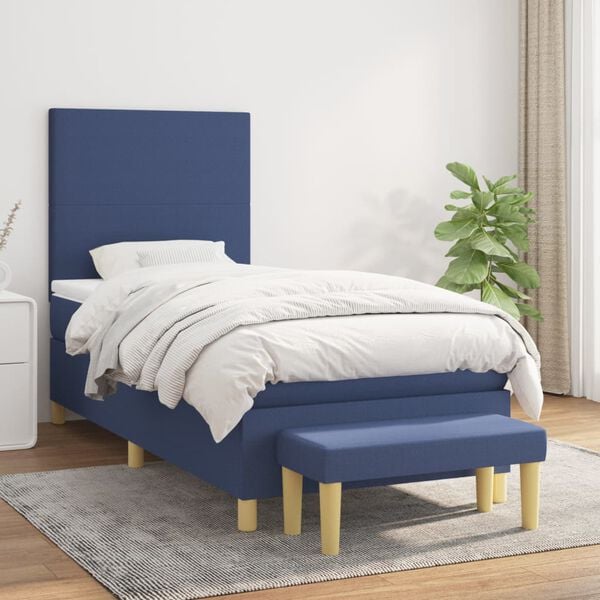 vidaXL Cama box spring con colch&oacute;n tela azul 100x200 cm