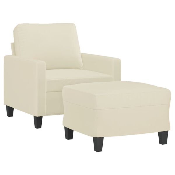vidaXL Sillón con taburete cuero sintético color crema 60 cm