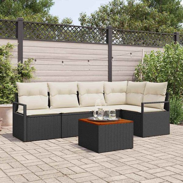 vidaXL Conjunto de sof&aacute;s de jard&iacute;n 6 pcs Negro rat&aacute;n sint&eacute;tico
