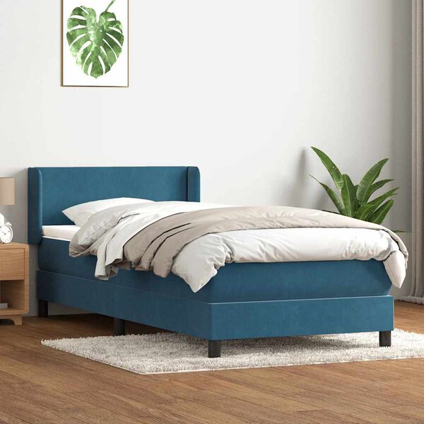 vidaXL Cama box spring con colch&oacute;n terciopelo azul oscuro 100x210 cm
