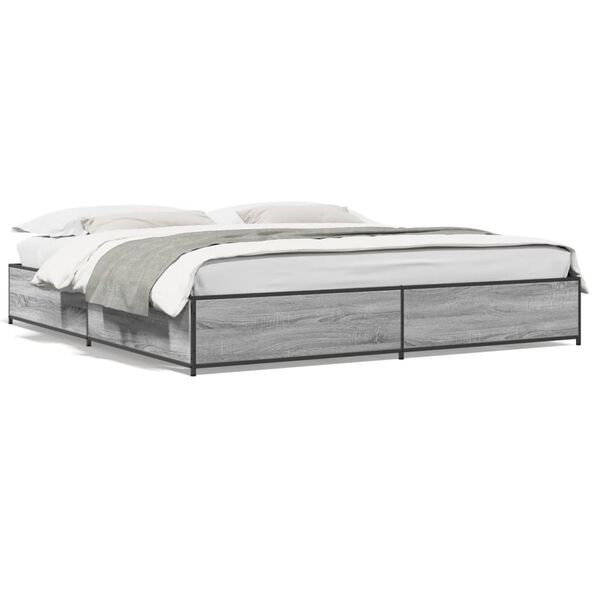 vidaXL Estructura cama madera ingenier&iacute;a metal gris Sonoma 200x200 cm