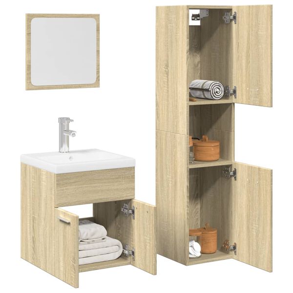 vidaXL Juego de muebles de baño 4 pzas contrachapada roble Sonoma