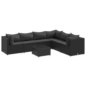 vidaXL Set de muebles de jard&iacute;n y cojines 7 pzas rat&aacute;n sint&eacute;tico negro