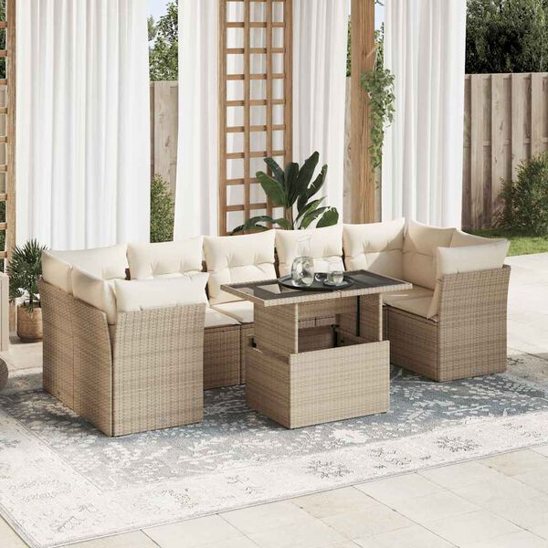 vidaXL Set de sof&aacute;s de jard&iacute;n y cojines 8 piezas rat&aacute;n sint&eacute;tico beige