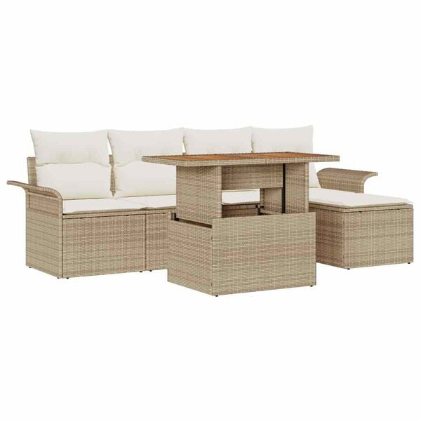 vidaXL Conjunto de sof&aacute; de jard&iacute;n 6 pcs Beige Polirat&aacute;n