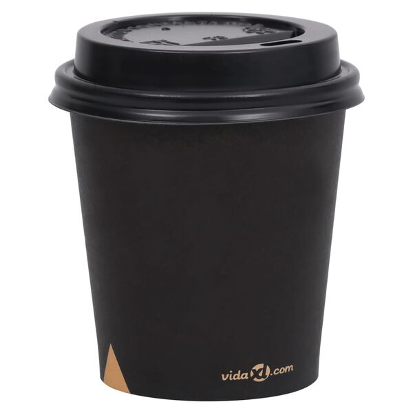 vidaXL Vasos de papel para caf&eacute; con tapas 500 uds negro 200 ml