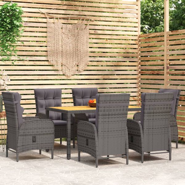 vidaXL Juego de comedor para jard&iacute;n 7 piezas rat&aacute;n sint&eacute;tico gris
